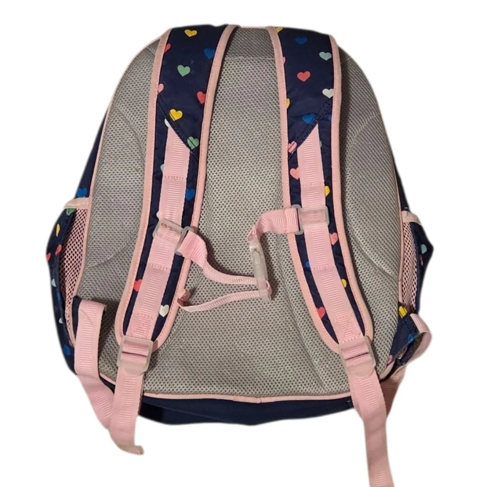 Pottery‎ Barn Kids Mackenzie Backpack Navy Blue And Pink Hearts Girls School Bag